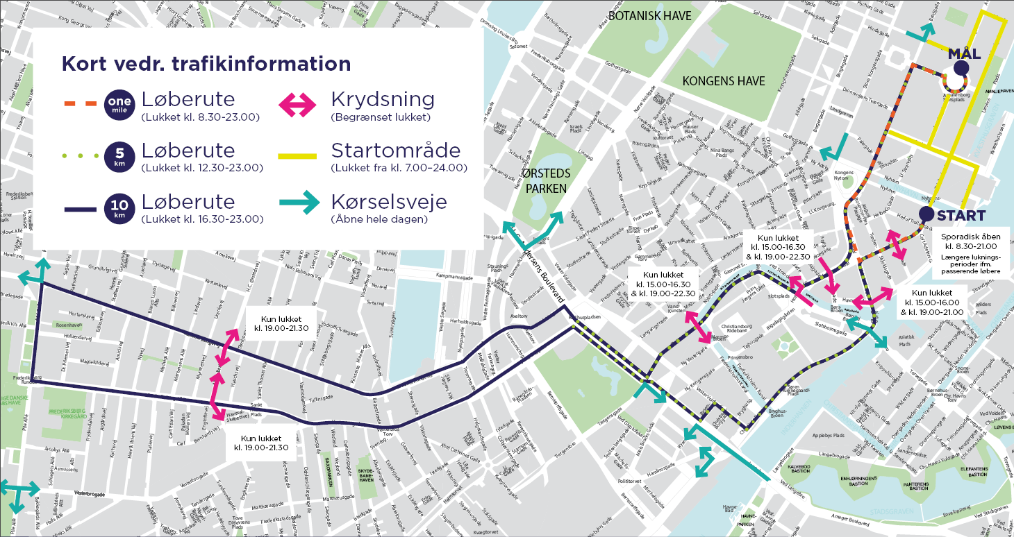 Trafikkort i forbindelse med Royal Run i København og på Frederiksberg