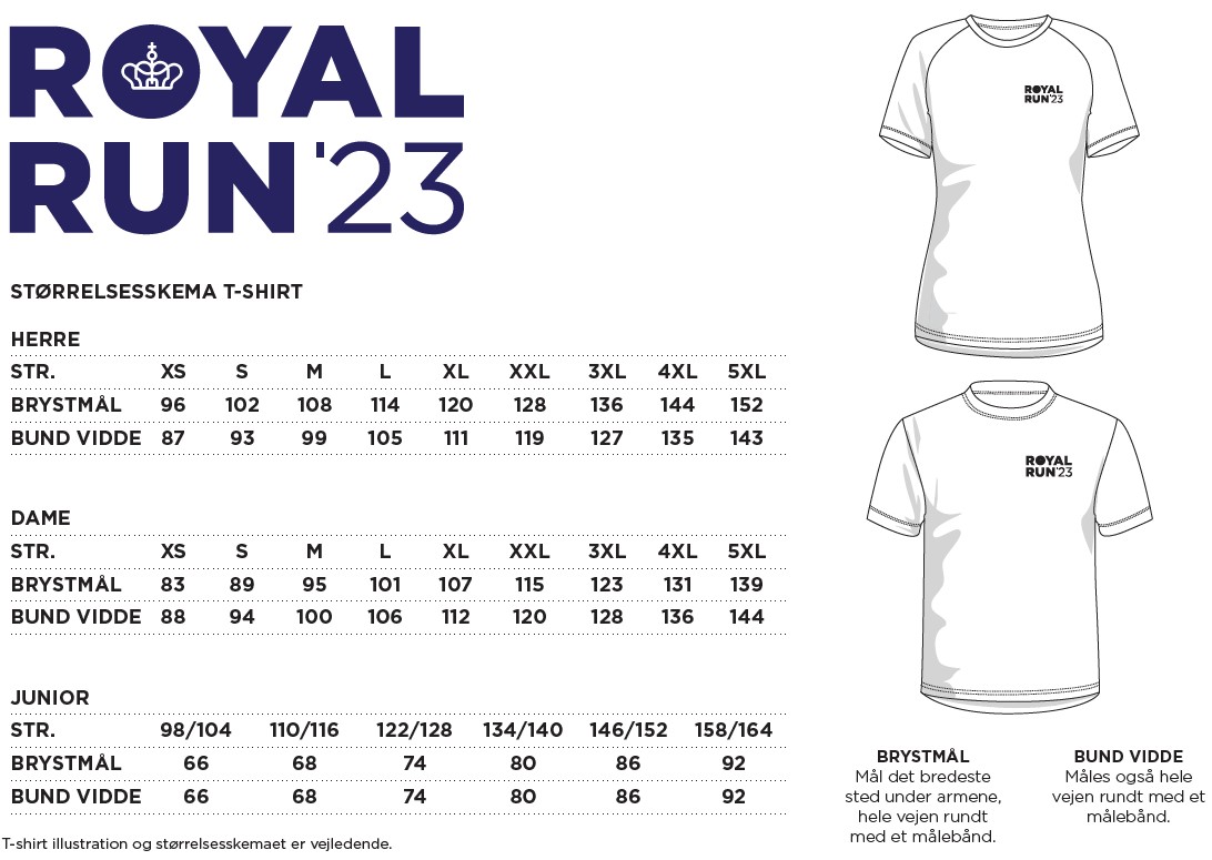 Størrelsesguide til Royal Run T-shirten